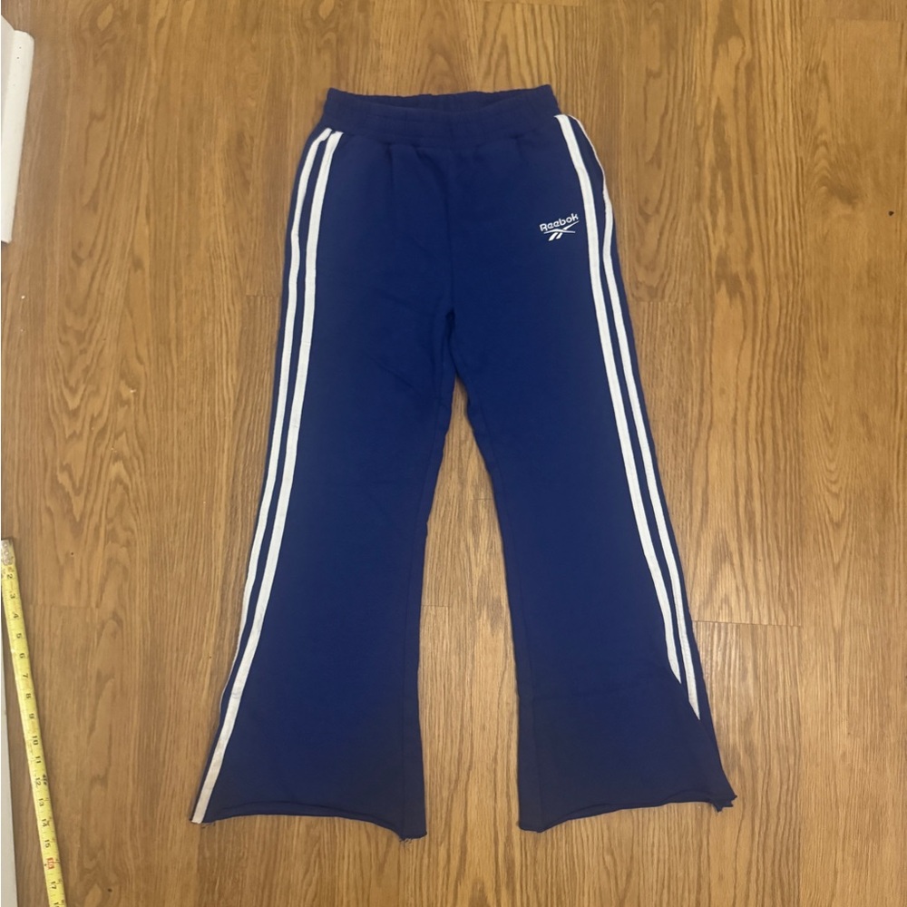 Reebok Navy flare Joggers with White Stripes